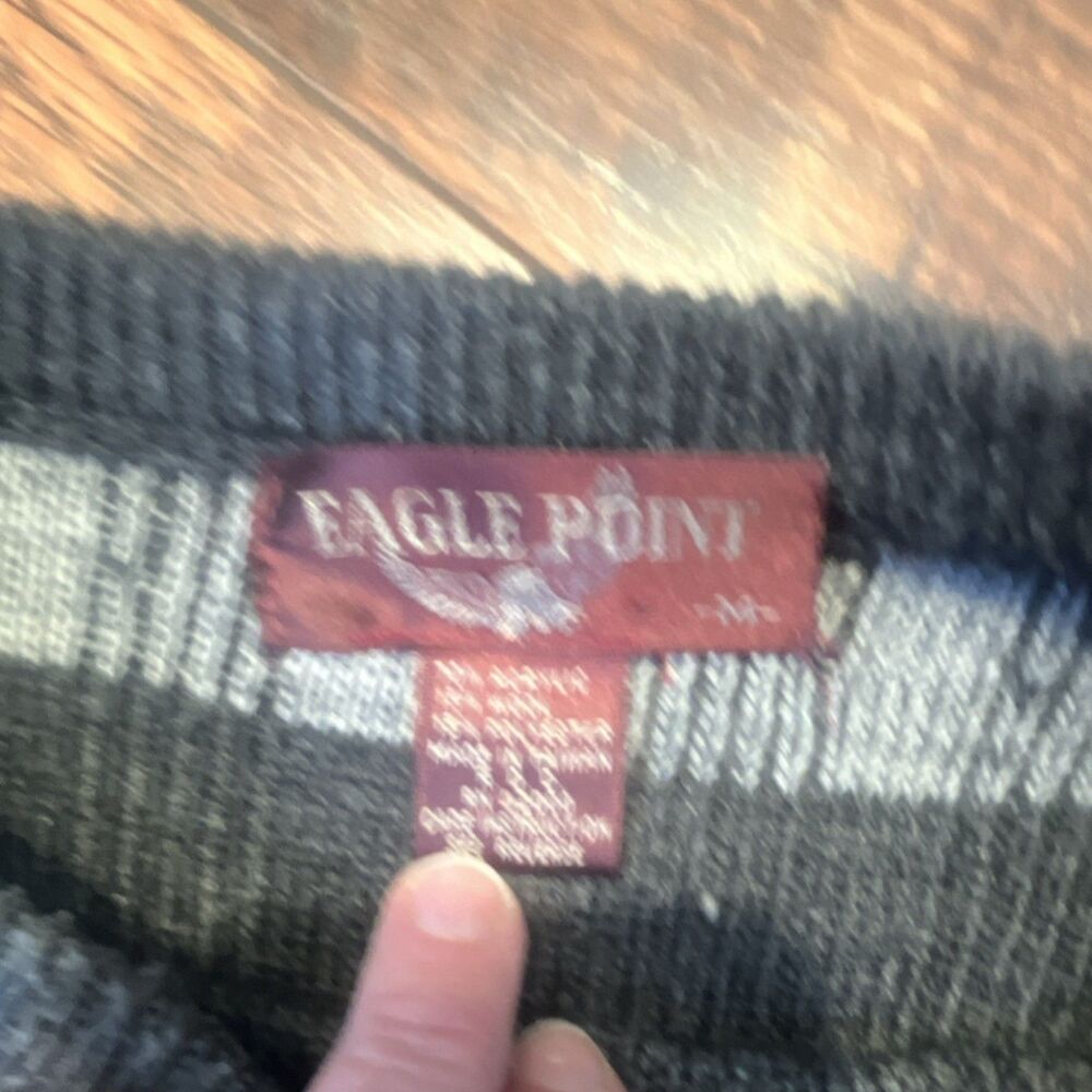 Vintage Eagle Point Men's Black Gray Striped Knit Crew Neck Sweater large#4 - Picture 2 of 5
